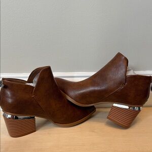 Elegant Brown Ankle Booties with Silver Heels